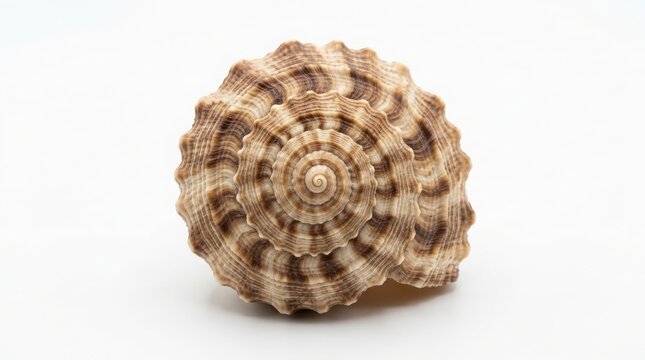 Beautiful brown spiral seashell isolated on a clean white background