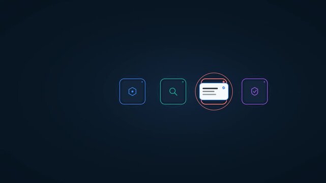 Multi-Agent Pipeline Relay Animation, AI Task Handoff Sequence, Dark Tech UI
