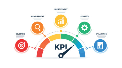 Obraz premium Business performance gauge infographic template with KPI dashboard speedometer and strategic measurement progress indicators