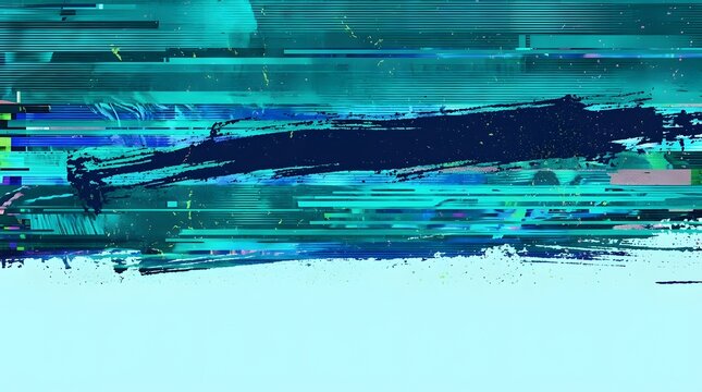 Glitch effect with teal and blue hues, abstract, digital art