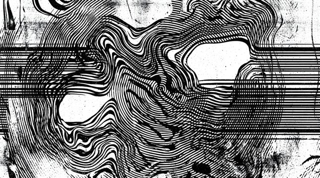 Abstract wavy lines and shapes in monochrome texture, intricate graphic design