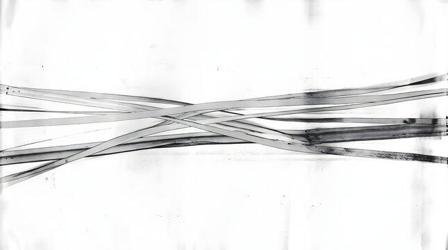 Abstract streaks of dark material overlayed on a white background, creating a graphic, textured look