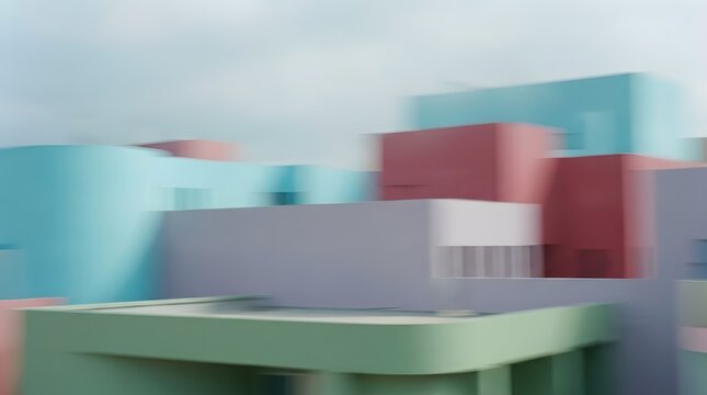 Abstract pastel colored building complex with soft blur effect, modern architecture concept
