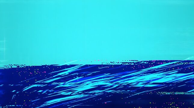 Abstract blue and cyan lines resembling a distorted cityscape or data stream. The image has a vibrant, futuristic, or technological feel