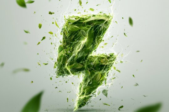 Green lightning bolt shaping sustainable energy concept