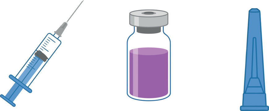 A complete medical injection set features a syringe a vaccine vial and a needle all isolated on a clear transparent background for medical use