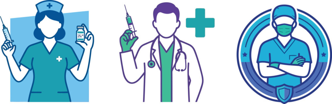 A group of diverse healthcare professionals like doctors and nurses are shown holding medical tools on a clear transparent background isolated for design use