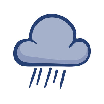Heavy rain icon for weather forecast. Hand drawn doodle clipart for storm, meteorology apps, wet conditions and precipitation alerts. Vector illustration isolated on white background.
