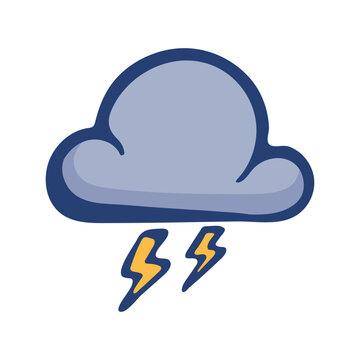 Thunderstorm cloud icon. Hand drawn doodle clipart for storm alerts, meteorology apps and climate design. Vector illustration isolated on white background.