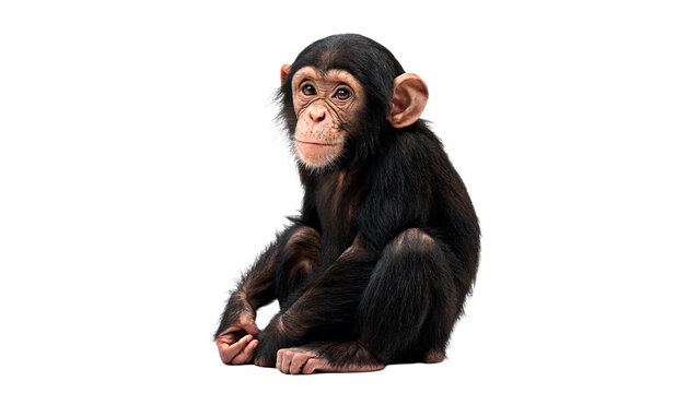 Small young chimpanzee monkey cub sitting sideways wildlife isolated on transparent background