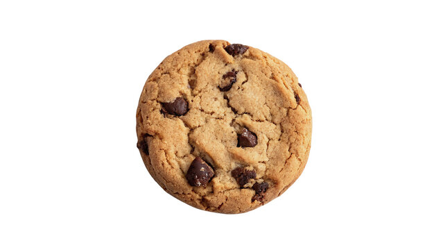 Delicious crunchy baked round chocolate chip cookie isolated on transparent background