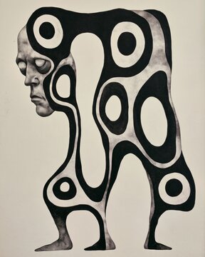 Abstract figure merges human profile with flowing organic shapes