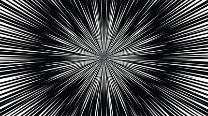 Fototapeta premium Dynamic vector graphic illustration featuring black and white speed lines radiating outward from a central point creating an intense motion effect for comics