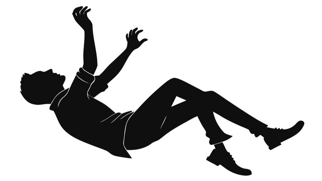 Silhouette of a man falling backwards in mid-air, male figure tumbling down, person in free fall vector illustration for accident or failure concept