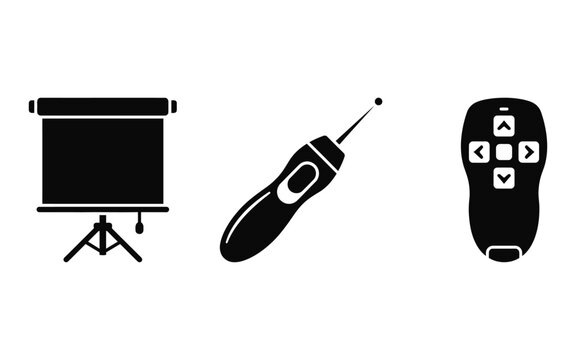Presentation remote pointer and projector icon set for business slideshow