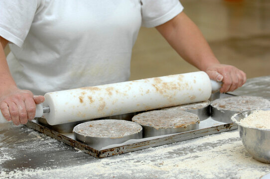 Panforte Margherita di Siena is a typical food from Siena Tuscany Italy. Preparing Panforte in a cake factory in Siena