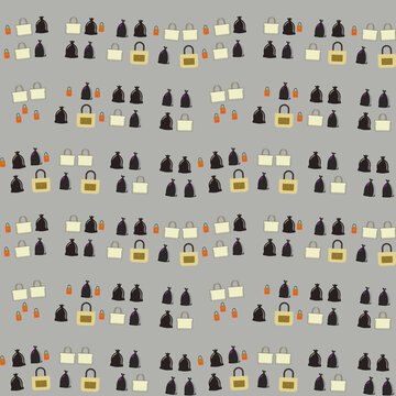 Pattern of shopping bags, trash bags, and locks