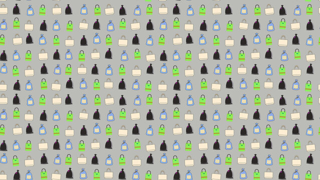 Seamless pattern of tote bags, drawstring bags, and sacks