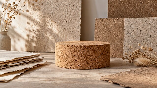 Cork Product Podium Displayed in a Sustainable Material Studio