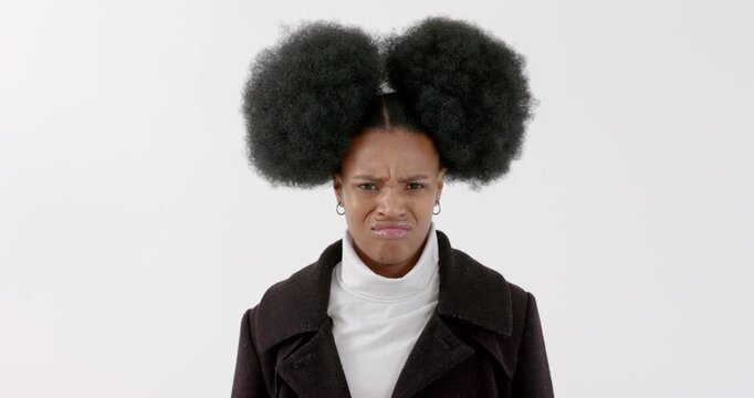 High speed photography for dynamic scenes, Wearing coat and turtleneck, woman making confused expres