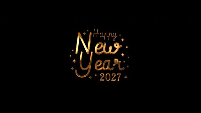 Gold Happy New Year 2027 Lettering Reveal with Alpha Channel for Luxury Brand Holiday Promo