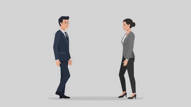 Business partners walking up to each other and shaking hands for a successful meeting corporate animation
