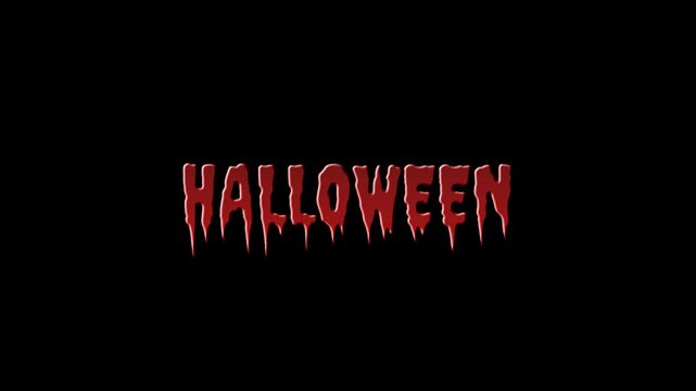 Halloween text with blood dripping  animation. Horror-themed motion graphics for Halloween event promotions, social media content with isolated transparent alpha channel backdrop for video editing.