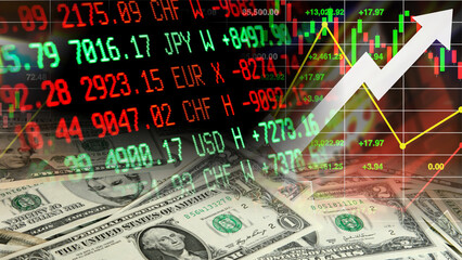 Growth of the United States dollar currency market. The impact of foreign currency on the American economic system. Physical dollar banknotes, and concepts of national trade infrastructure.  © le