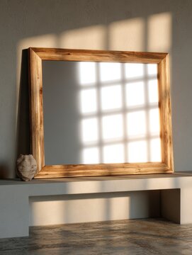 Wooden Mirror Reflecting a Bright Window