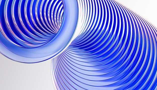 3D cobalt glass coil with repeating rings and soft pink reflection