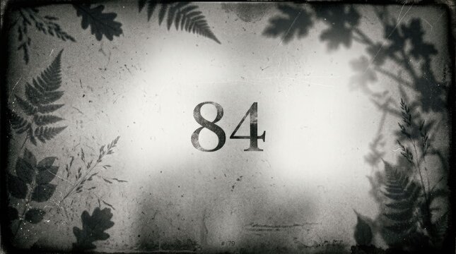 Artistic composition with number 84 and botanical shadows