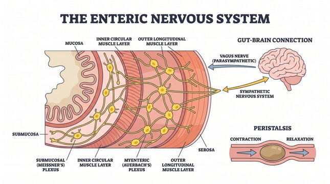Enteric nervous system anatomy chart with myenteric and submucosal plexus