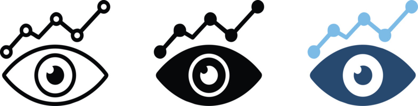 Financial analytics vector graphic illustration featuring eye symbols and rising charts on transparent background