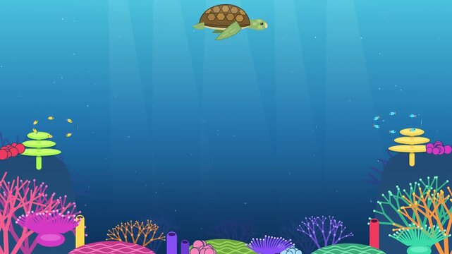 Majestic sea turtle swimming past vivid coral formations seamless loop