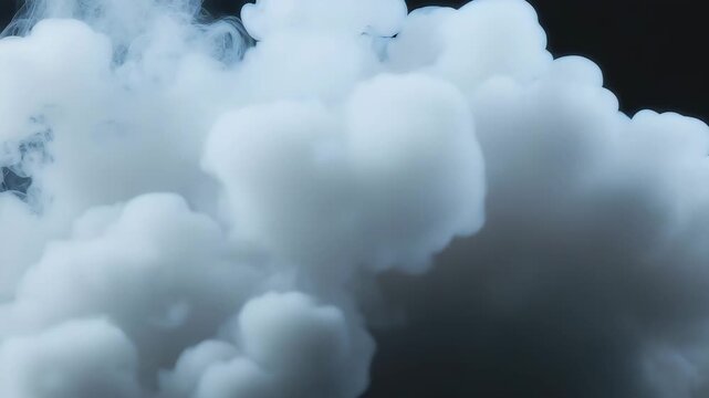 Thick white smoke or steam cloud texture isolated on black background