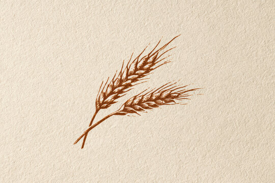 Wheat ears drawing on textured paper, agricultural harvest symbol, vintage organic food grain illustration