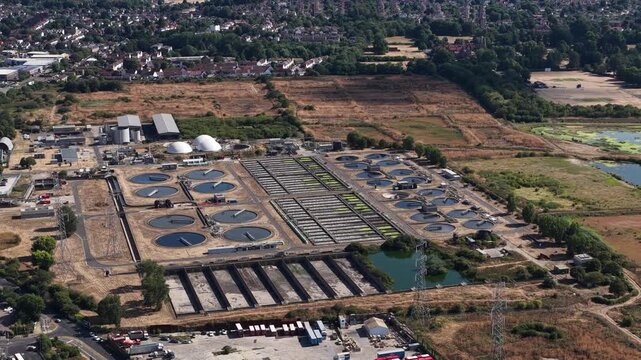Aerial View of Beddington Sewage Treatment Works in South London, UK