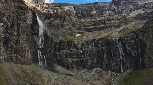 scenic view of famous cirque de gavarnie with gavarnie fall in pyrenees national park