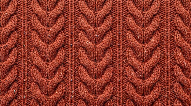 Knitted fabric texture, macro photo of orange wool sweater with cable knit pattern and cozy winter textile background