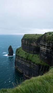 Generative AI scenic coastal cliffs with green grass and ocean in the background
