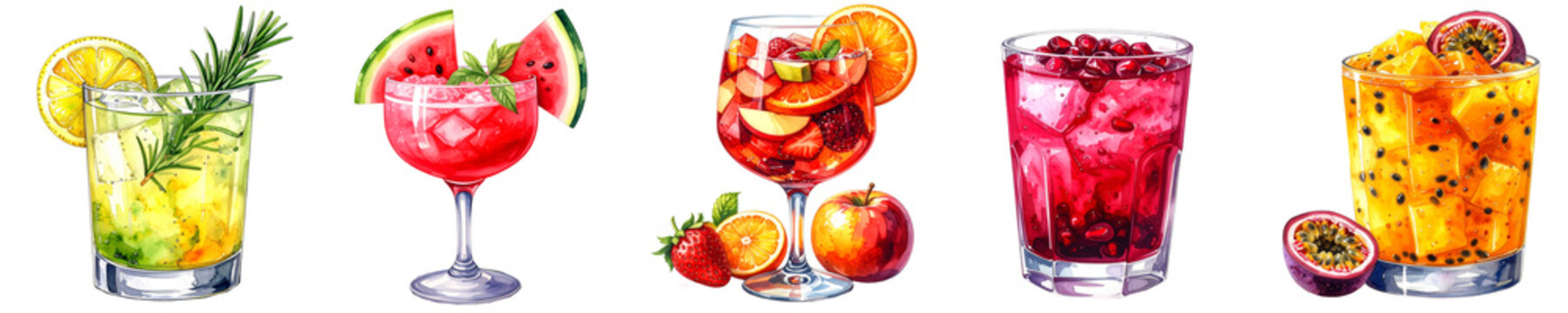 Watercolor mocktails with watermelon, pomegranate and passion fruit