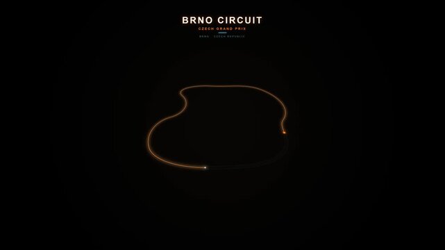 Vibrant neon-lit racing track design, an abstract circuit loop glowing against a dark backdrop, symbolizing speed and competitive motorsport events