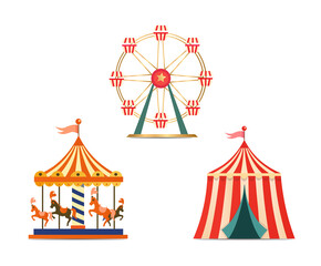 Colorful carnival rides and attractions for kids fun transparent background © Nihla