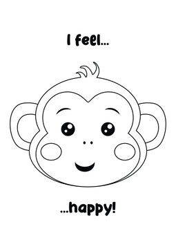 Cute Happy Monkey Coloring Page for Kids Express I Feel Happy