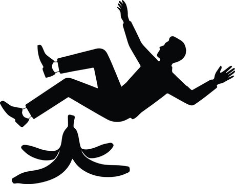 Silhouette of Man Slipping on Banana Peel falling
