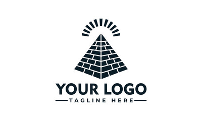 Obraz premium Minimalist Pyramid Sun Symbol Logo Design Featuring Geometric Brick Texture for Architecture and Travel Business Branding