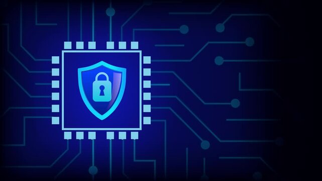 Microchip displaying a shield and padlock icon,