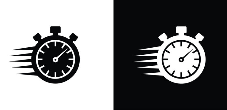 Time fast icon, speed clock symbols, quick service, rapid delivery, countdown, fast response, urgent timing, solid pictogram, vector illustration