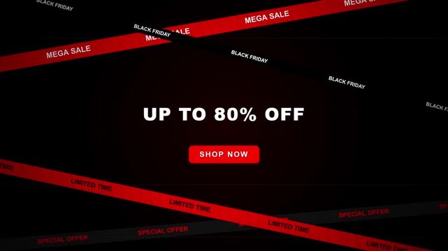 Black friday promo with red ribbons for eighty percent off sale