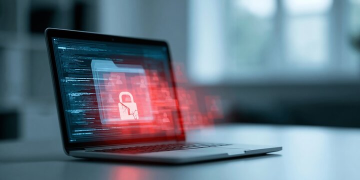 Laptop displaying digital security breach warning